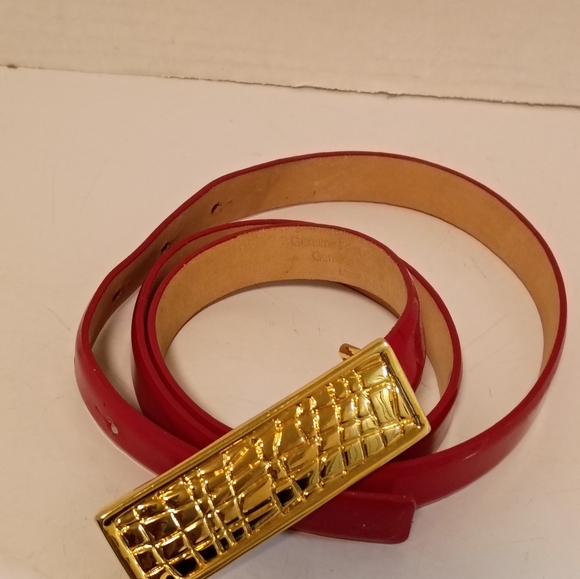 St John Women's Slim Red Genuine Italian Leather Gold Crocodile Embossed Luxury - Picture 8 of 8